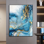 * Featured Sale * Set of 3Pcs Modern Abstract Blue Golden Liquid Marble Wall Art Fine Art Canvas Prints Elegant Pictures For Living Room Decor