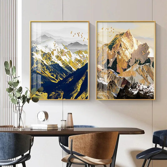 Golden Sun Mountain Landscape Wall Art Fine Art Canvas Prints Pictures For Luxury Living Room Dining Room Home Office Art Decor