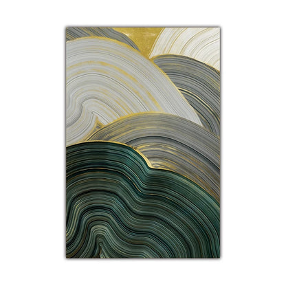 Green Beige Gray Flowing Swirls Abstract Wall Art Fine Art Canvas Prints Pictures For Modern Apartment Dining Room Living Room Art Decor