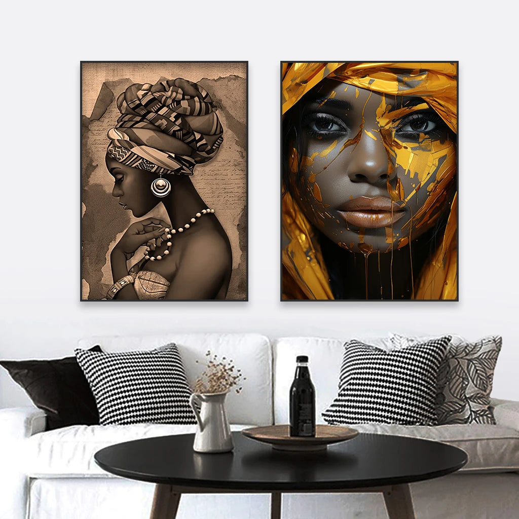 Golden Girl Fashion Wall Art Fine Art Canvas Prints Modern Abstract Portrait Pictures For Living Room Bedroom Boutique Salon Art Decor