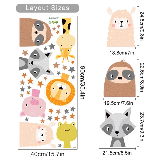 Cute Lion Giraffe Reindeer & Friends Wall Decals Removable Peel & Stick Wall Stickers High Quality Nursery Vinyl For Creative DIY Wall Decor