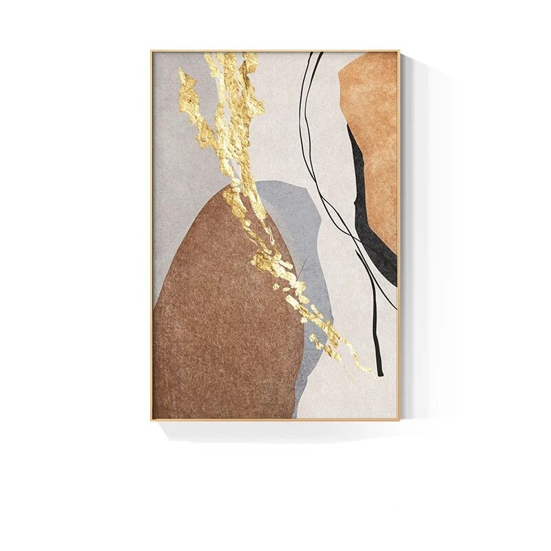 Neutral Colors Abstract Wall Art Fine Art Canvas Prints Golden Splashed Nordic Geomorphic Posters Pictures For Modern Home Office Interiors