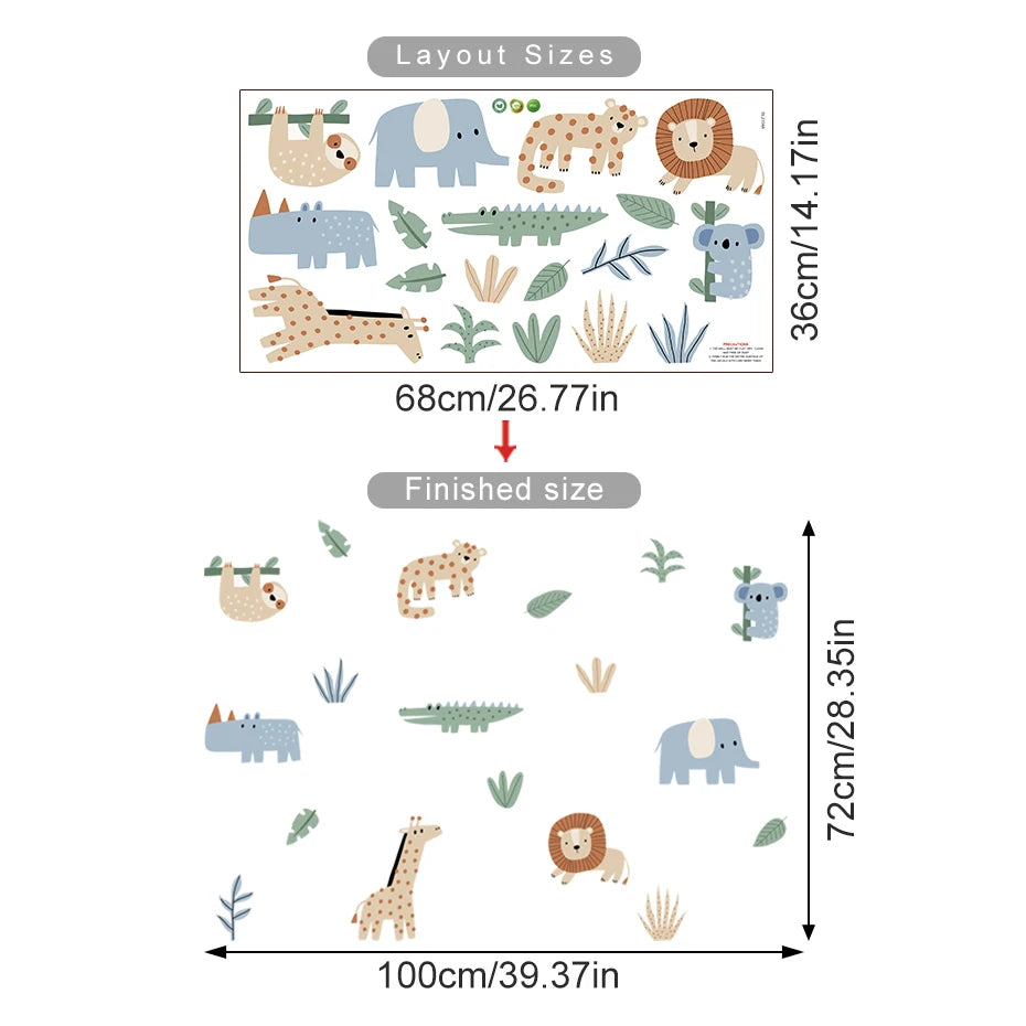 Safari Animal Wall Decals – Watercolor Giraffes, Lions, Monkeys & More Wall Stickers for Nursery & Kids’ Spaces