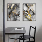 Set of 3Pcs Black Golden Grey Abstract Marble Print Wall Art Fine Art Canvas Prints Pictures For Dining Room Living Room Art For Modern Home Decor