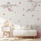 Pink Flower Butterfly Tree Branch Wall Mural Sticker Removable Peel & Stick PVC Wall Decal For Kid's Nursery Room Creative DIY Home Decoration