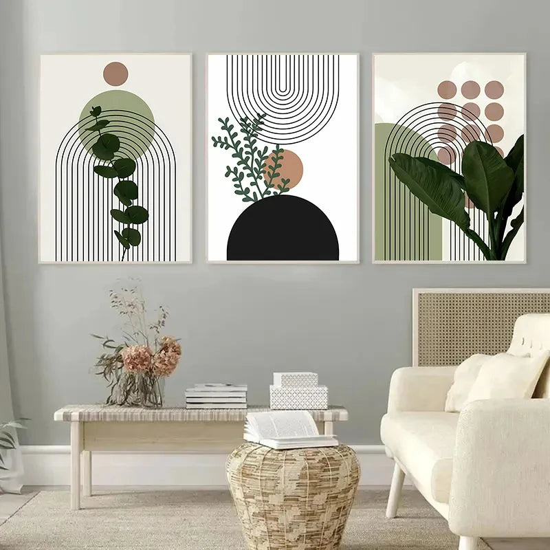 * Featured Sale * Modern Abstract Bohemian Minimalist Geometric Wall Art Fine Art Canvas Prints Posters Pictures For Living Room Decor (Set of 3, Unframed)