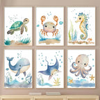Cute Ocean Animals Seahorse Turtle Octopus Wall Sticker For Nursery Room Removable Peel & Stick PVC Wall Decals For Creative Kid's Room Decor