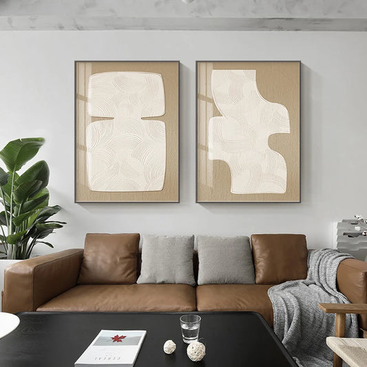 Nordic Abstract Shape &amp; Form Wall Art Cream Beige&nbsp;Fine Art Canvas Prints Neutral Color Pictures For Modern Living Room Bedroom Home Decor