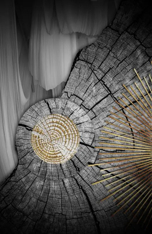 Golden Black Wood Tree Rings Wall Art Fine Art Canvas Prints Modern Abstract Pictures For Urban Loft Luxury Living Room Decor