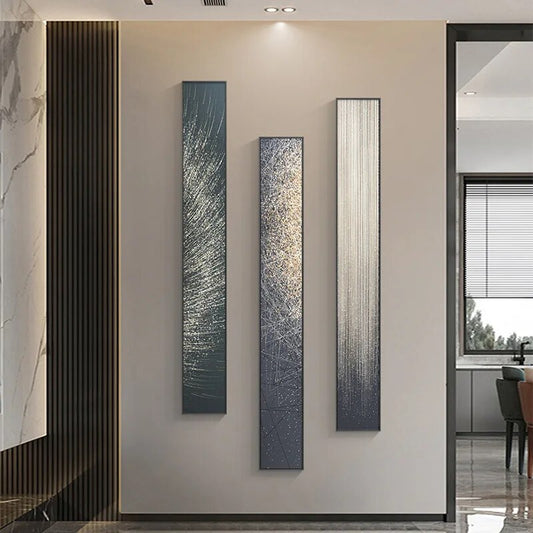 Modern Abstract Particle Geometry Wall Art Slim Format Fine Art Canvas Prints Vertical Skyscraper Format Pictures For Entrance Hall Home Office Decor