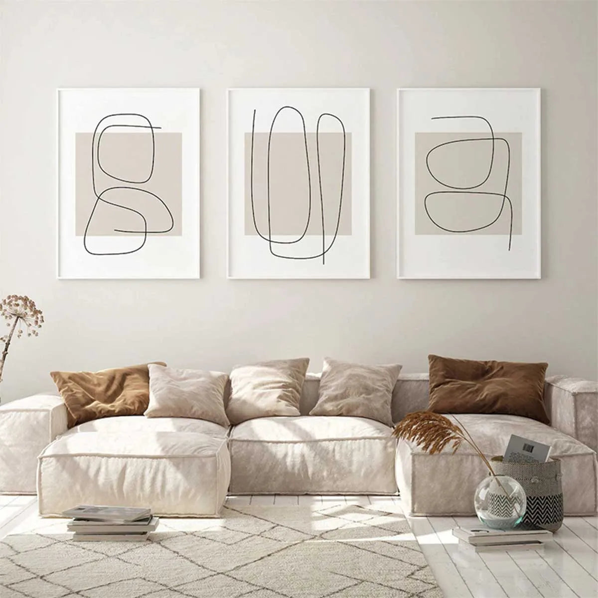 Set of 3Pcs Modern Minimalist Abstract Line Art Wall Art Fine Art Canvas Prints For Living Room Bedroom Home Office Art Decor