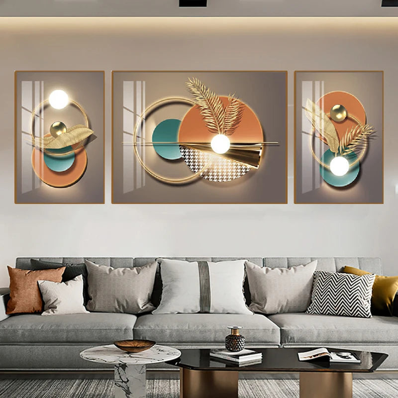 Set of 3Pcs Nordic Abstract Circle Of Light Auspicious Flowing Landscape Wall Art Fine Art Canvas Prints Pictures For Luxury Living Room Dining Room Wall Decor (Triptych, Set of 3)