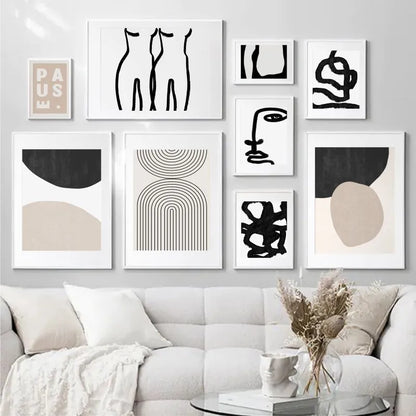 Modern Minimalist Abstract Line Art Figure Art Fine Art Canvas Prints Beige Black White Nordic Gallery Wall Pictures For Living Room Bedroom Art Decor