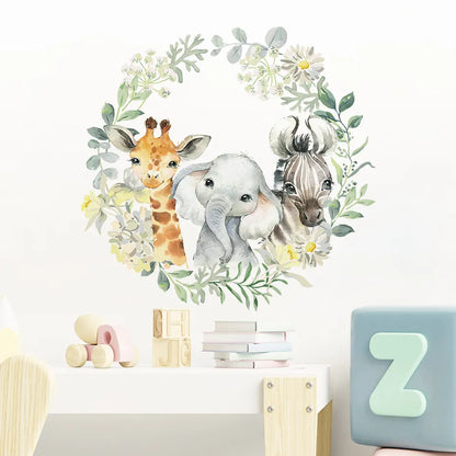 Cute Watercolor Giraffe Elephant & Zebra Wall Stickers For Children's Nursery Room Removable Peel & Stick Wall Decals For Creative DIY Home Decor