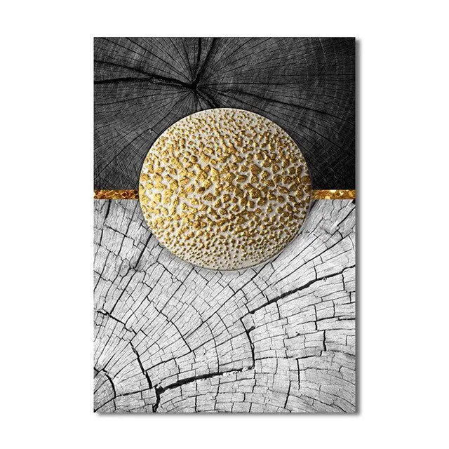 Golden Black Wood Tree Rings Wall Art Fine Art Canvas Prints Modern Abstract Pictures For Urban Loft Luxury Living Room Decor