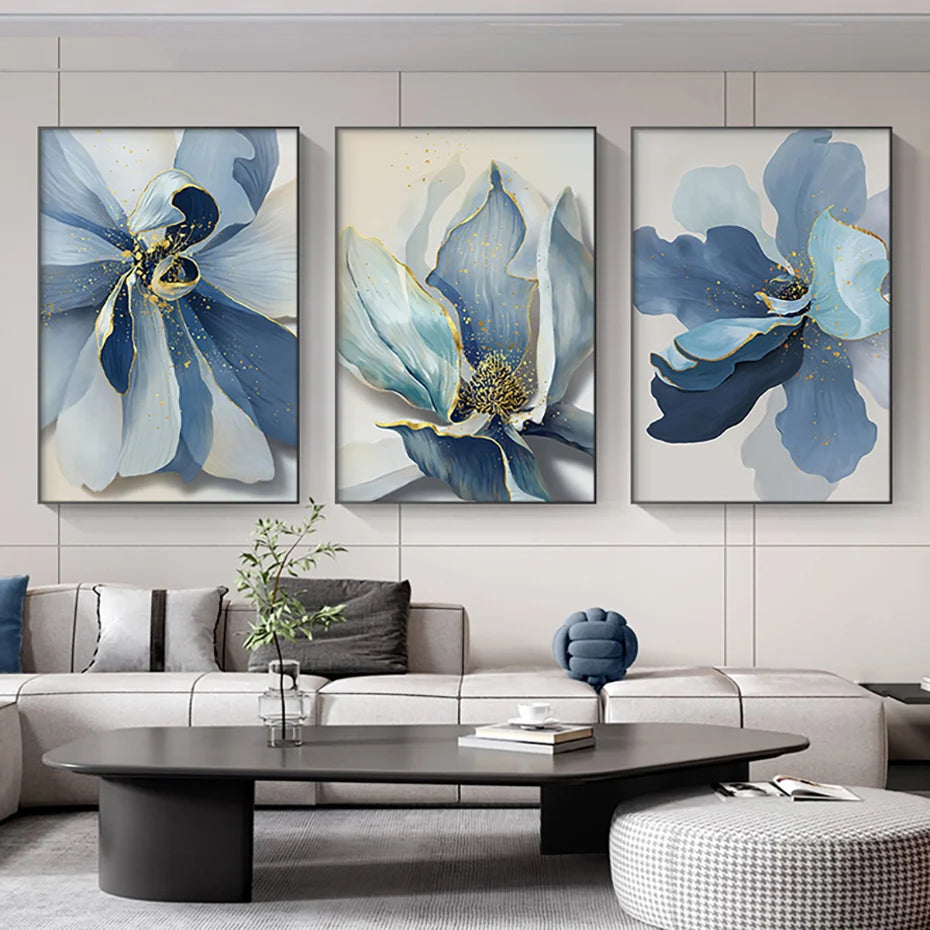 Big Blue Petal Floral Wall Art Fine Art Canvas Prints Modern Botanical Abstract Pictures For Living Room Bedroom Dining Room Art Decor