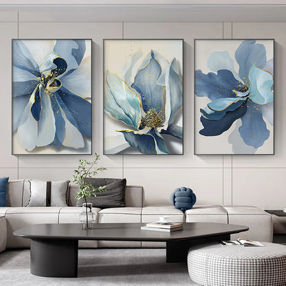 Big Blue Petal Floral Wall Art Fine Art Canvas Prints Modern Botanical Abstract Pictures For Living Room Bedroom Dining Room Art Decor