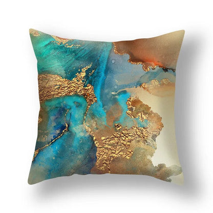 Blue Jade Golden Liquid Marble Print Cushion Cases 45x45cm Luxury Pillow Covers For Sofa Throw Cushions For Modern Living Room Bedroom Home Decor