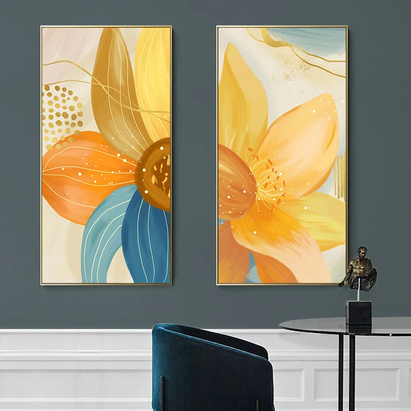Big Floral Colorful Abstract Wall Art Fine Art Canvas Prints Orange Yellow Petal Flower Posters Pictures For Living Room Home Decor