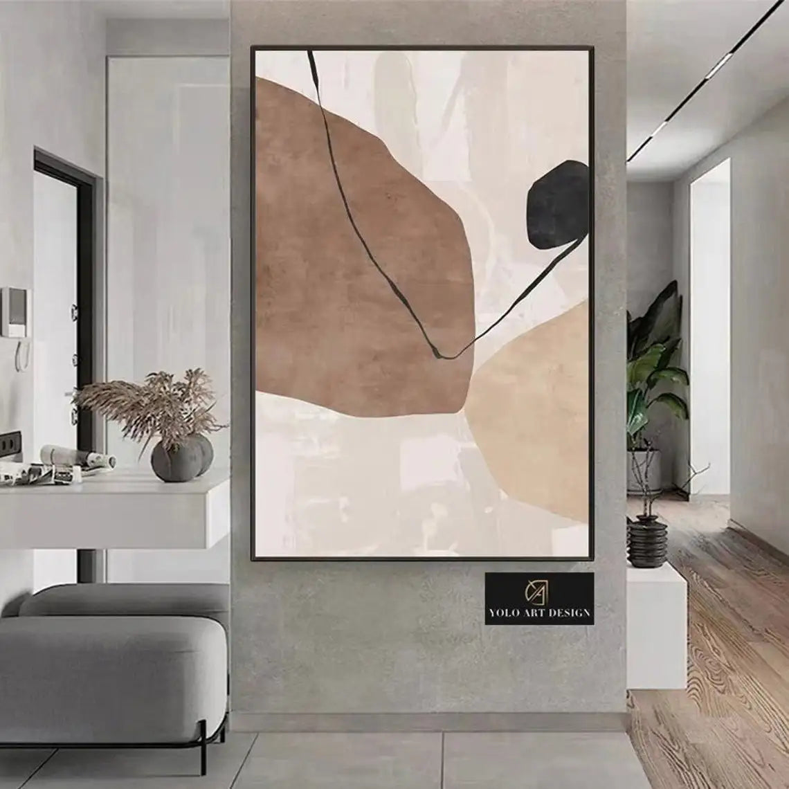 Modern Abstract Neutral Tones Color Block Wall Art Fine Art Canvas Prints Pictures For Living Room Entrance Hall Home Office Art Decor
