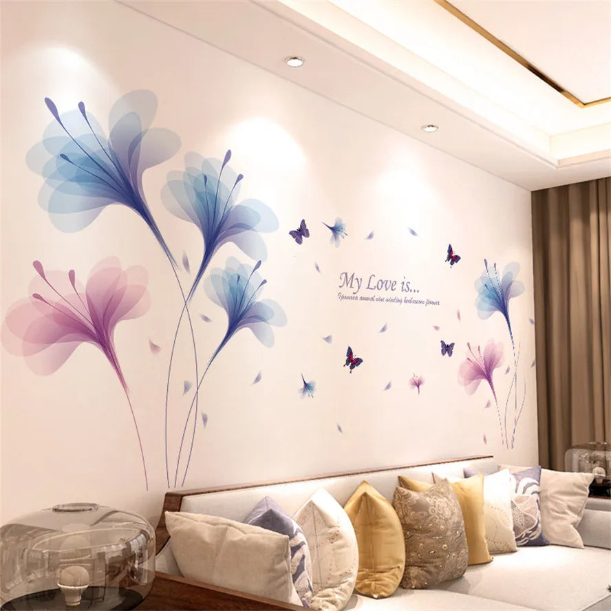 Colorful Floral Vinyl Wall Mural Wall Sticker For Living Room Bedroom Kid's Room Removable PVC Wall Decals For Creative DIY Home Decor 