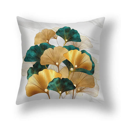 Auspicious Jade Green Golden Leaf Pillow Cushion Covers 45x45cm Printed Sofa Throw Cushion Cases For Living Room Bedroom Modern Home Decor