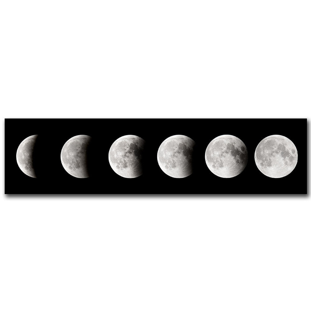 Moon Phases Wide Format Black White Wall Art Fine Art Canvas Prints Pictures For Bedroom Above The Bed Living Room Decor