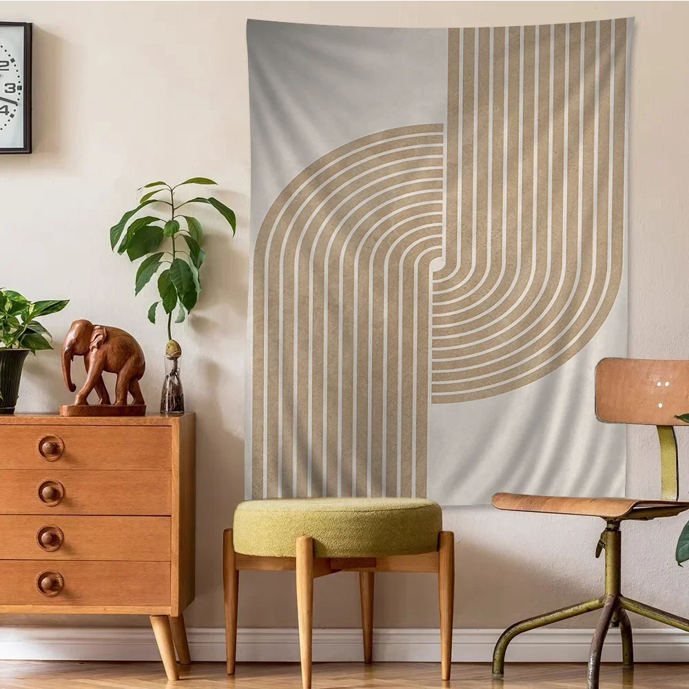Nordic Abstract Hanging Tapestry Wall Decoration Woven Fabric Printed Modern Minimalist Neutral Colors Geometric Designs 2025