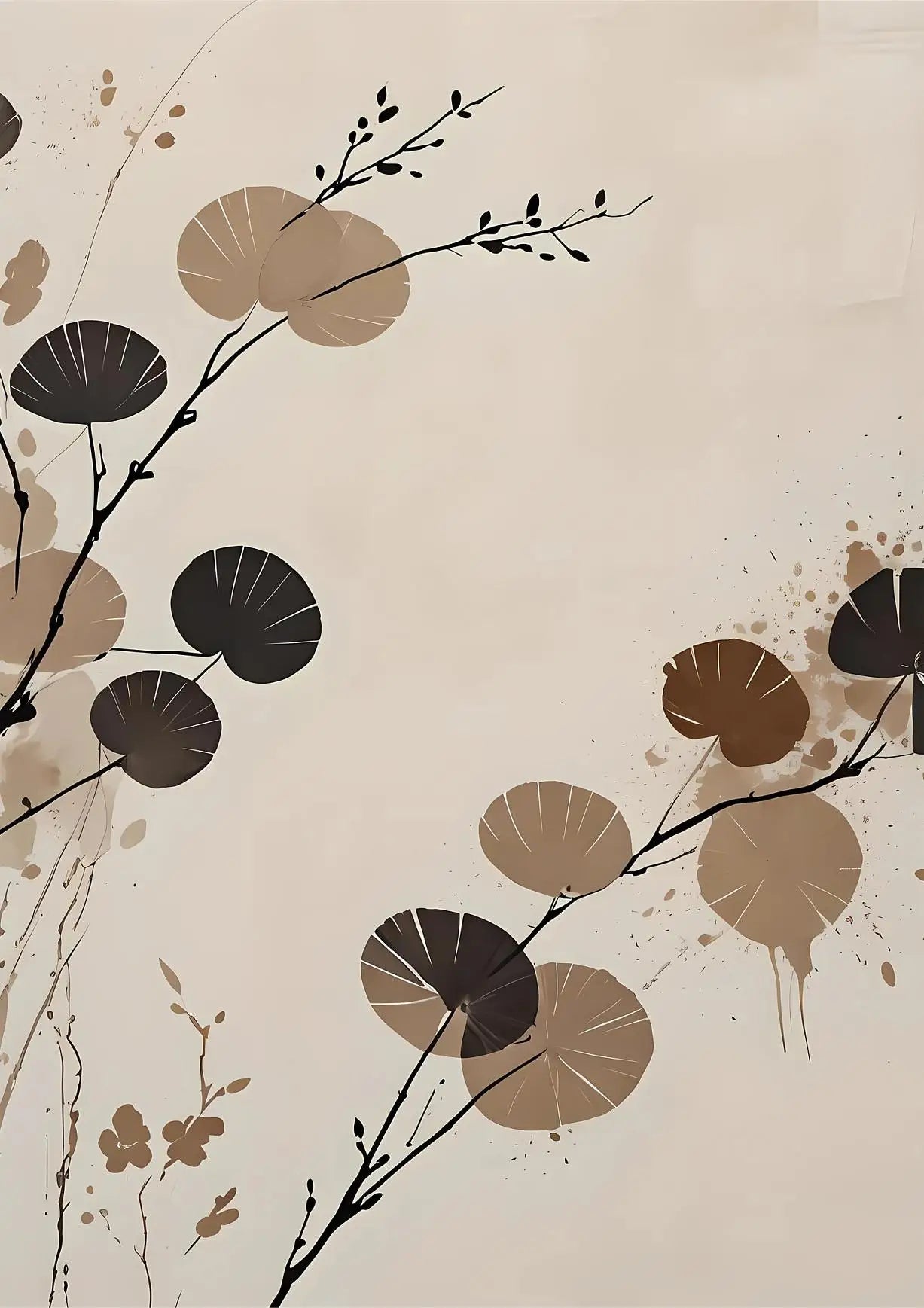 Oriental Zen Abstract Botanical Moon Sun Wall Art Fine Art Canvas Prints Picture for Living Room Dining Room Bedroom Art Decor