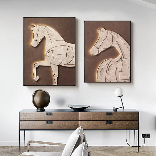 Modern Abstract Beige Terracotta Horse Wall Art Fine Art Canvas Prints Prints Equestrian Pictures For Living Room Bedroom Home Office Decor