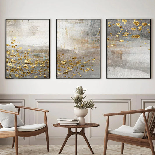 Beige Gray Golden Speckled Vintage Abstract Wall Art Fine Art Canvas Prints Contemporary Pictures for Elegant Interiors