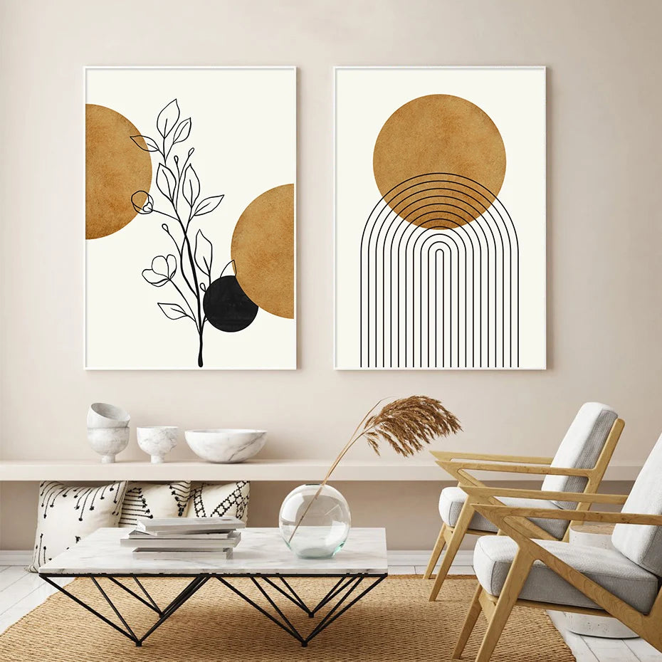 Abstract Geometric Botanical Line Art Fine Art Canvas Prints Wall Art Modern Minimalist Pictures For Living Room Dining Room Wall Decor