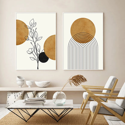 Abstract Geometric Botanical Line Art Fine Art Canvas Prints Wall Art Modern Minimalist Pictures For Living Room Dining Room Wall Decor