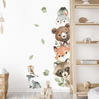 Cartoon Door Stickers Forest Animals Bear Rabbit Watercolor Wall Sticker for Kids Room Baby Nursery Room Wall Decals Home Decor
