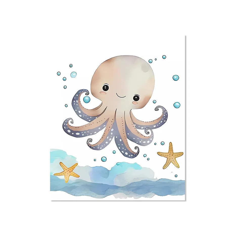 Cute Ocean Animals Seahorse Turtle Octopus Wall Sticker For Nursery Room Removable Peel & Stick PVC Wall Decals For Creative Kid's Room Decor