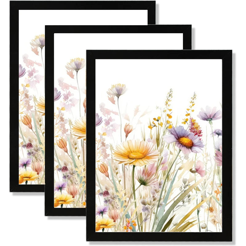 Set of 3Pcs Wood Picture Frame A3 A4 Size - Modern and Stylish Frame for Canvas Prints, Posters and Photo Wall Art - Black, White, Natural Wood Colors