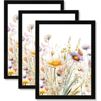 Set of 3Pcs Wood Picture Frame A3 A4 Size - Modern and Stylish Frame for Canvas Prints, Posters and Photo Wall Art - Black, White, Natural Wood Colors