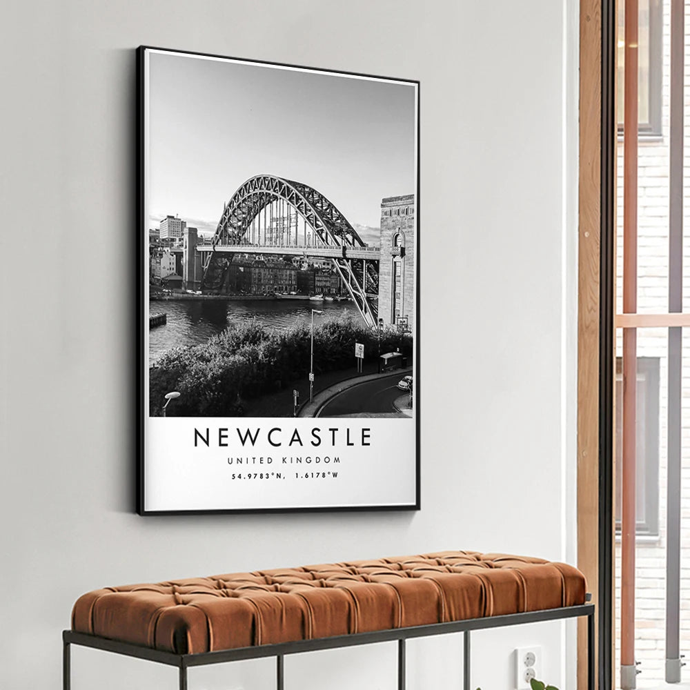 Newcastle England City Poster Wall Art Fine Art Canvas Prints Modern Black White Urban Landscape Poster Picture For Living Room Home Office Decor