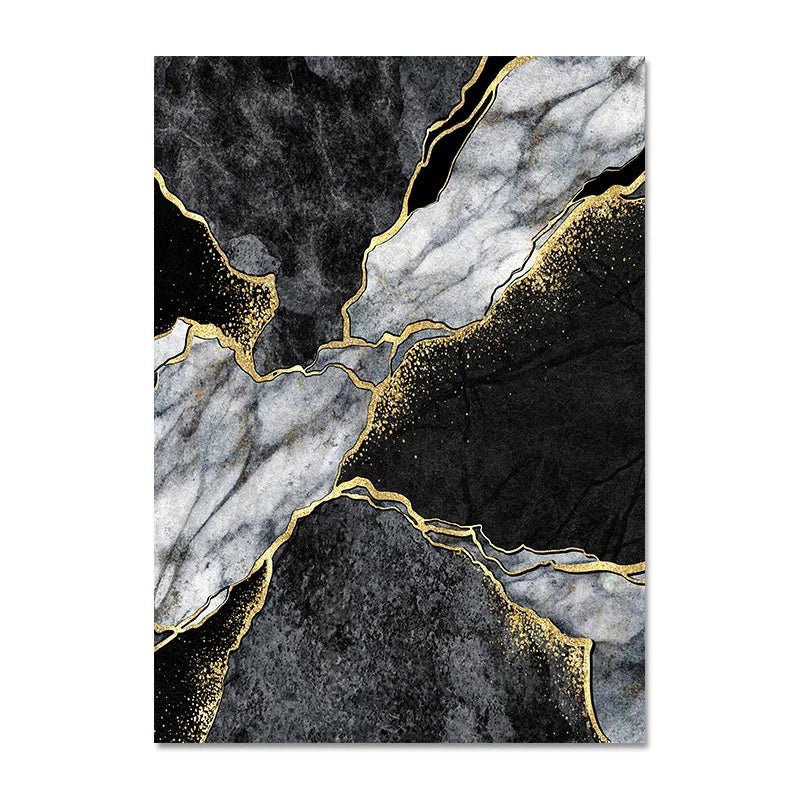 Modern Abstract Black Gray Golden Geode Marble Print Wall Art Fine Art Canvas Prints Pictures For Luxury Apartment Living Room Home Office Decor