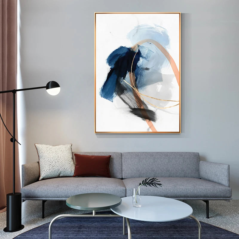 Modern Abstract Thick Brush Wall Art Fine Art Canvas Prints Blue Beige With Hints Of Orange Golden Nordic Pictures For Living Room Decor