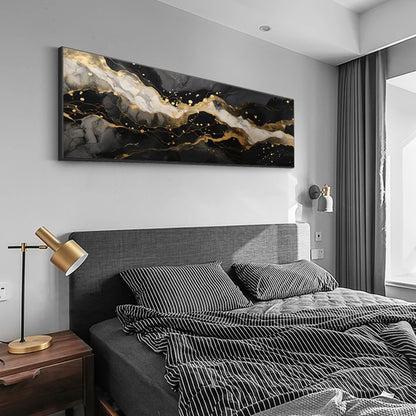 Black Flowing Golden Liquid Marble Wall Art Fine Art Canvas Print Wide Format Abstract Picture For Above The Bed Above The Sofa Wall Art Decor
