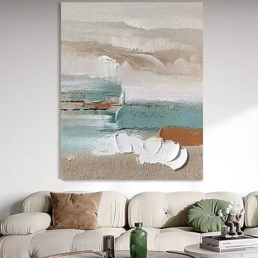 * Hand Painted * Urban Abstract Minimalist Oil Painting Large Format Picture For Contemporary Living Room Wall Decor - Unique Wall Art Hand Painted On Canvas