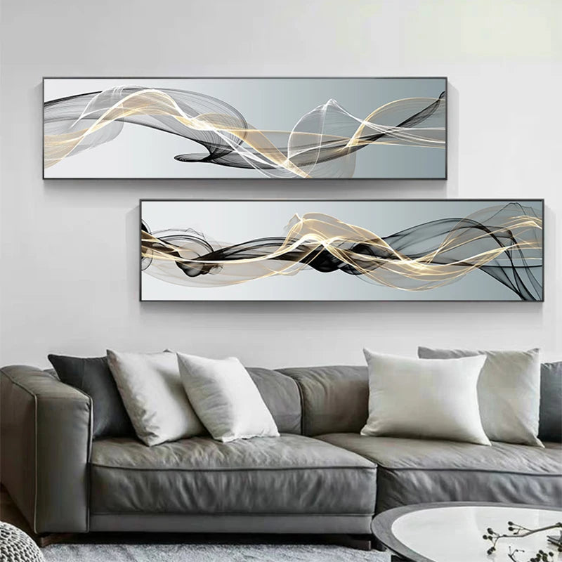 Abstract Flux Modern Industrial Wall Art Fine Art Canvas Print Black Yellow Wide Format Picture For Loft Living Room Home Office Interior Wall Art Decor