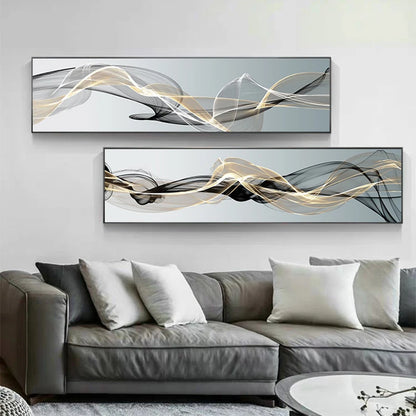 Abstract Flux Modern Industrial Wall Art Fine Art Canvas Print Black Yellow Wide Format Picture For Loft Living Room Home Office Interior Wall Art Decor