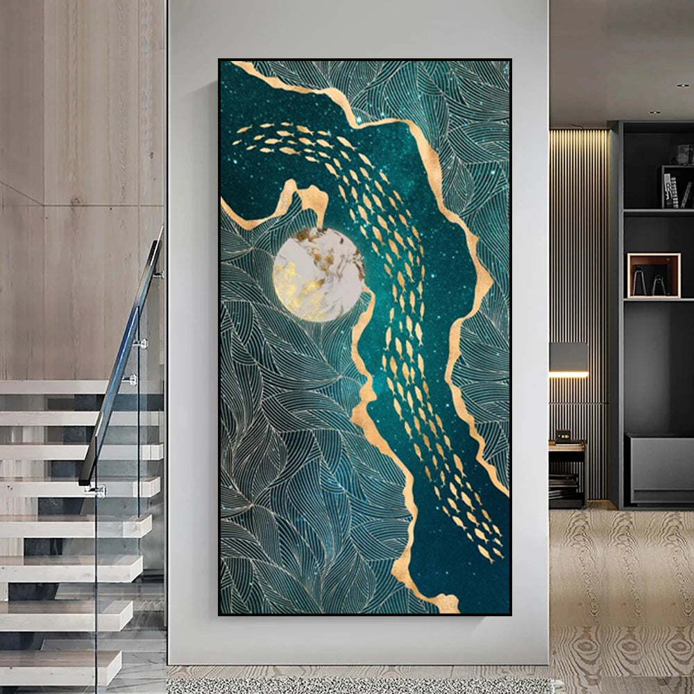 Abstract Green Aqua Auspicious Wall Art Fine Art Canvas Prints Modern Pictures For Living Room Dining Room Light Luxury Foyer Art Decor