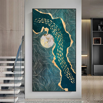 Abstract Green Aqua Auspicious Wall Art Fine Art Canvas Prints Modern Pictures For Living Room Dining Room Light Luxury Foyer Art Decor