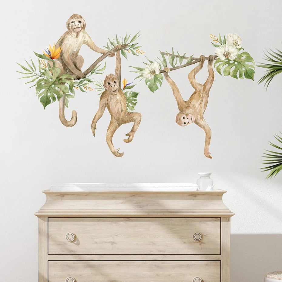 Chimps In The Tree Wall Sticker For Children's Nursery Room Removable Peel & Stick PVC Wall Decal Murals For Creative Kid's Room Decoration