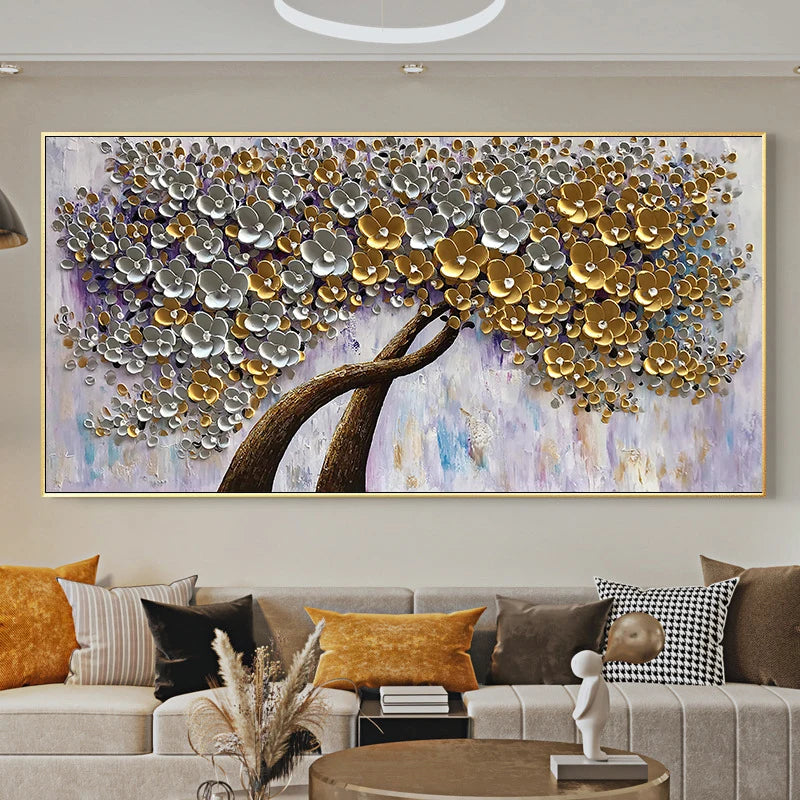 Modern Abstract Floral Oil Painting Fine Art Canvas Print Large Format Wall Art White Petal Flower Pictures For Living Room Bedroom Art Decor