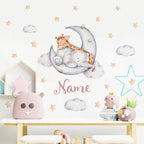 Personalized Baby's Name Wall Sticker For Nursery Room Cute Elephant Giraffe Moon & Stars Removable PVC Wall Decal For Kid's Room Wall Decor 