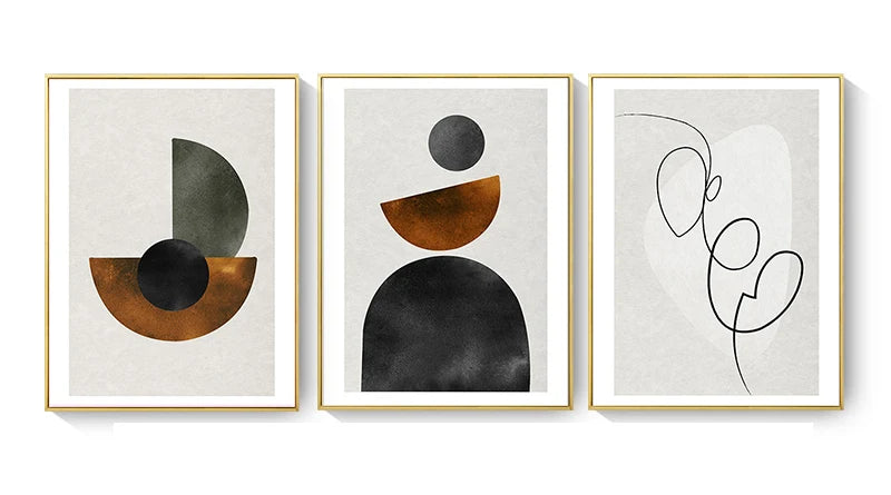 Scandinavian Minimalist Geometric Dark Neutral Colors Wall Art Fine Art Canvas Prints Modern Abstract Pictures For Living Room Home Decor
